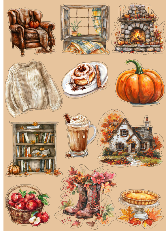 Autumn Craft Journaling Stickers Multicolor Retro Chic