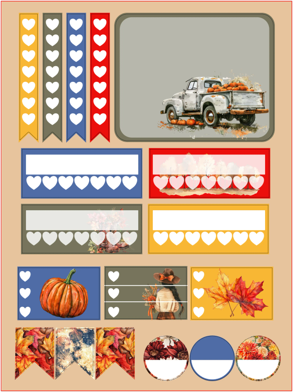 Autumn Retro Shabby Chic Journal Sticker Sheet