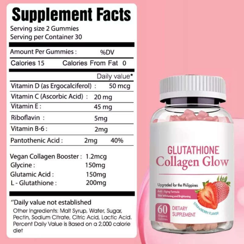 Glutathione Collagen Glow Strawberry Flavor 60 Gummies