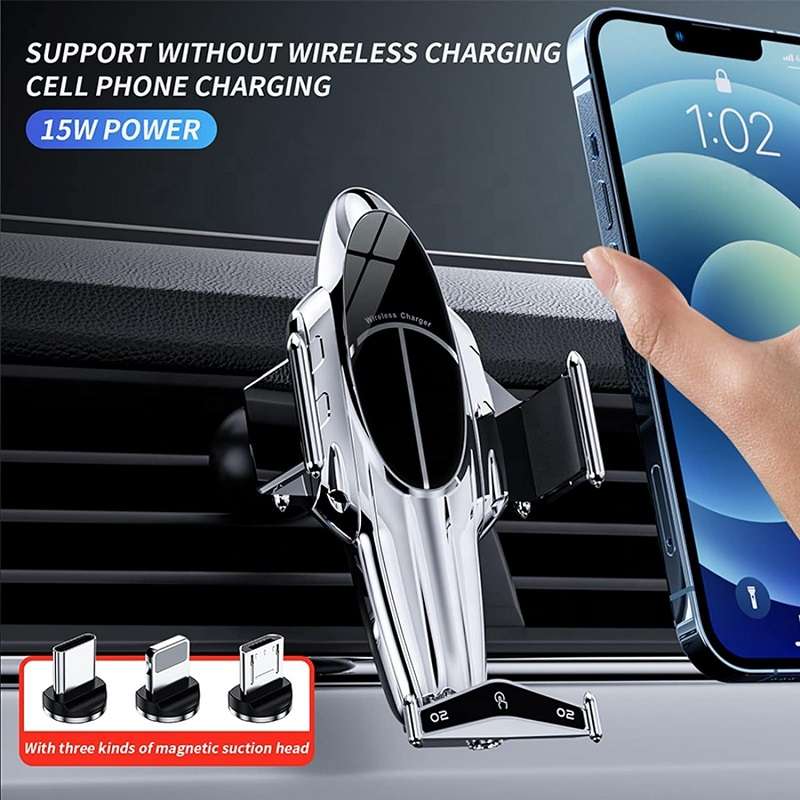 Wolulu AS-50906 Vehicle Wireless Multifunctional Airplane Shape Phone Charger 15W