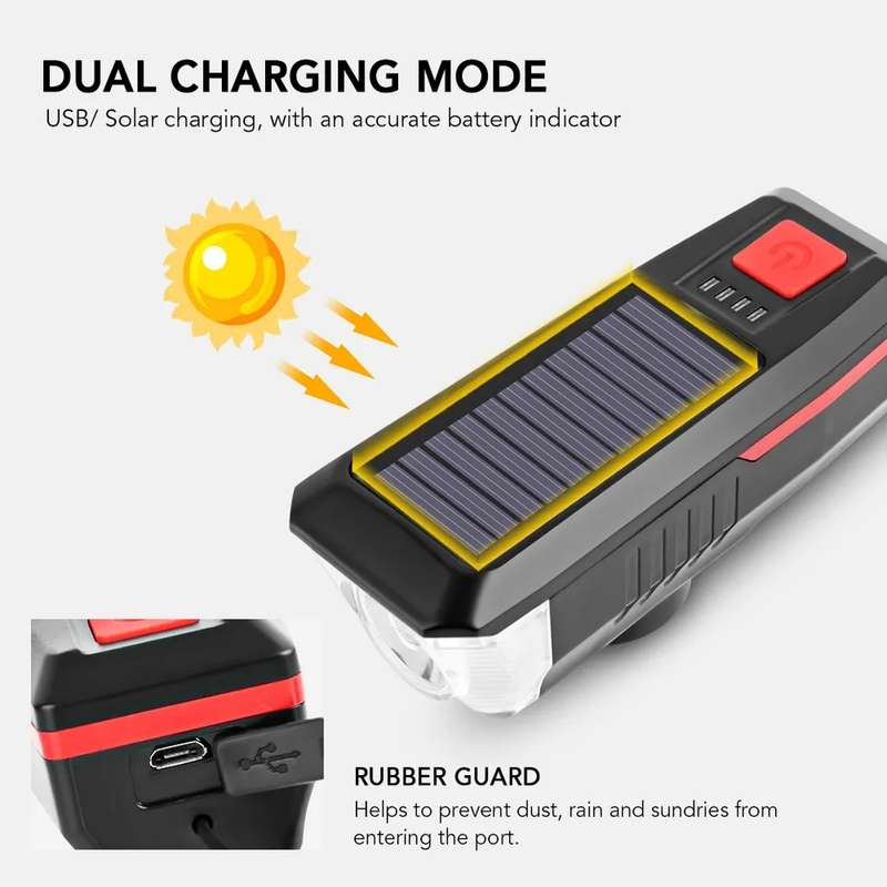 Aerbes AB-ZX17 Solar Powered LED 1200mah Battery Bicycle Front Light With Horn