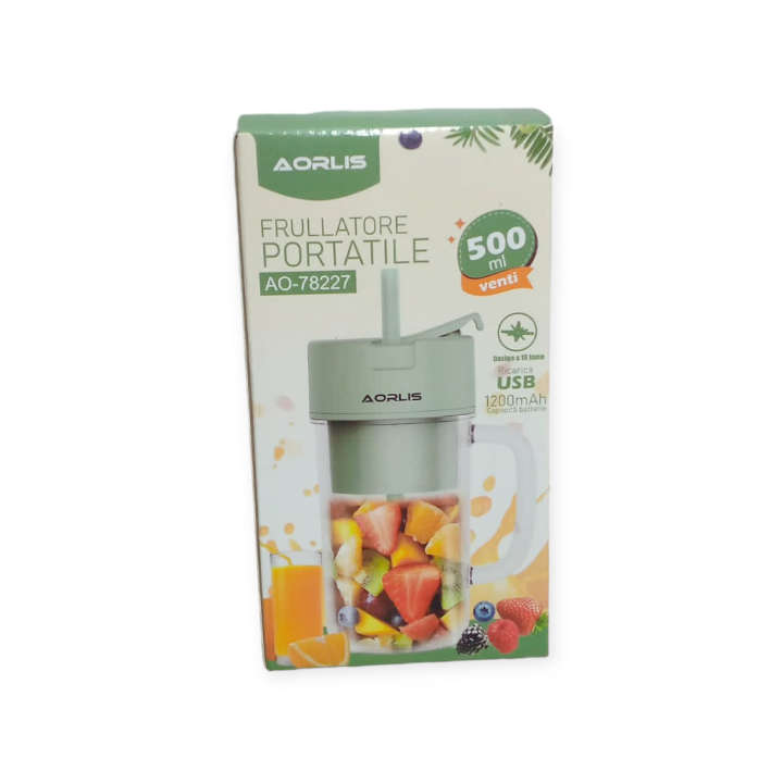 Aorlis AO-78227 Portable Rechargeable Handheld Juice Blender Cup With Straw 500ML