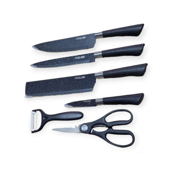 VICKLAND 1831406 Non-Stick Black Stainless Steel Kitchen Knife Set 6 Pcs