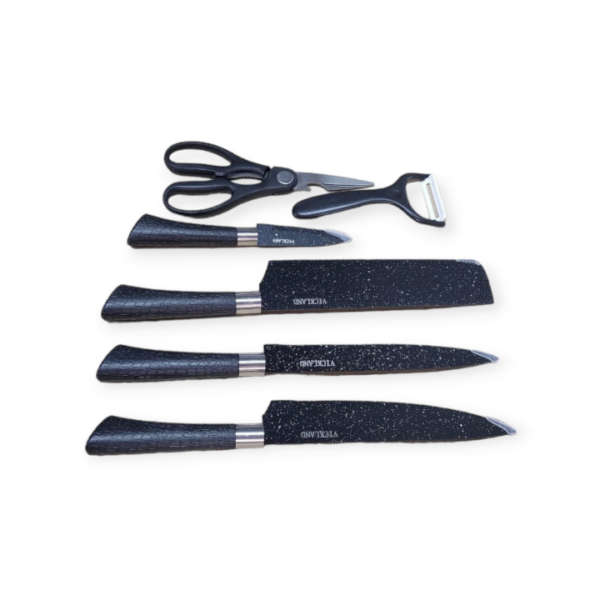 VICKLAND 1831406 Non-Stick Black Stainless Steel Kitchen Knife Set 6 Pcs