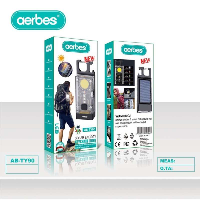 Aerbes AB-TY90  Solar Powered Keychain Light With Carabiner