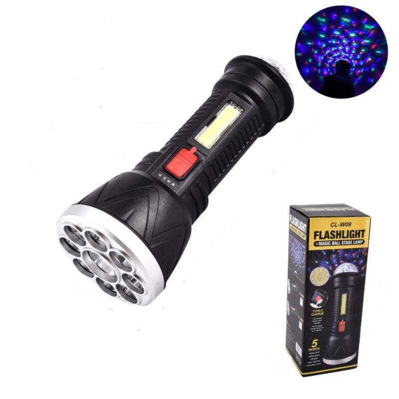 FA-W09 Rechargeable Flashlight With Magic Ball Stage Light