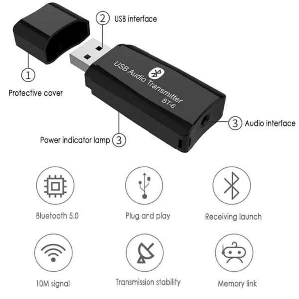 XF0776 Bluetooth 5.0 Receiver AUX Output Receiving Transmitter BT-TX6