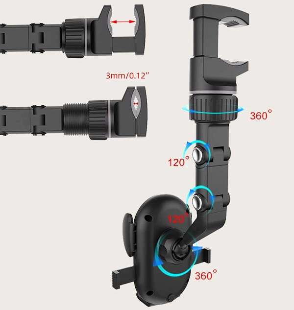 Treqa BC-T18 Universal Adjustable Car Rearview Mirror  Phone Holder