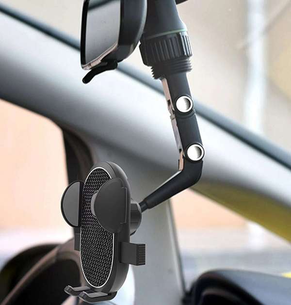 Treqa BC-T18 Universal Adjustable Car Rearview Mirror  Phone Holder