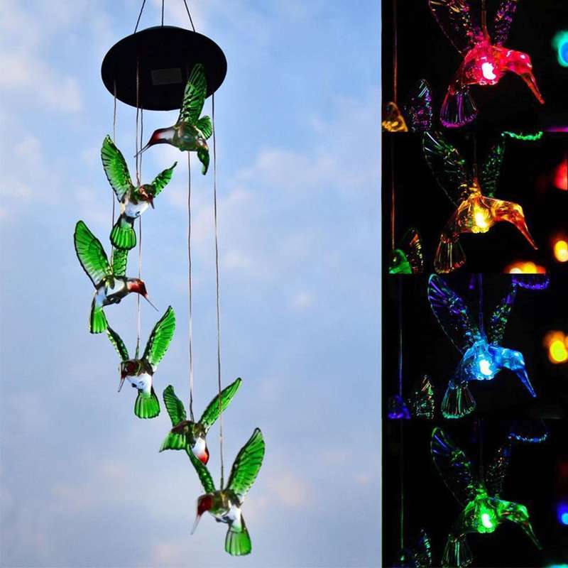 FA-067 Solar Powered Humming Bird  Wind Chime Garden Light Multicoulor