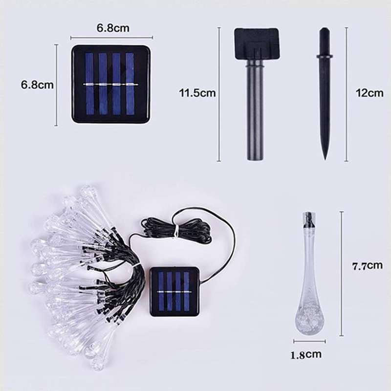 FA-LC46 Solar Powered Water Drops String Light White 5M