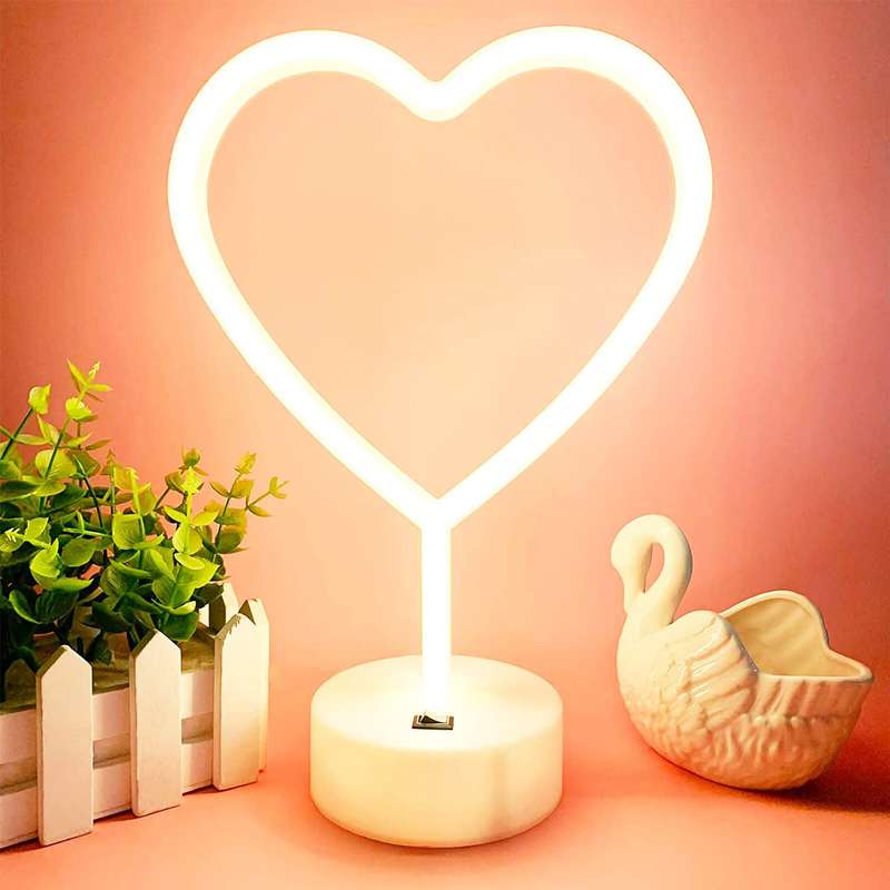 B-2 USB DC Cable Or Battery Operated Heart Neon Lamp With Base