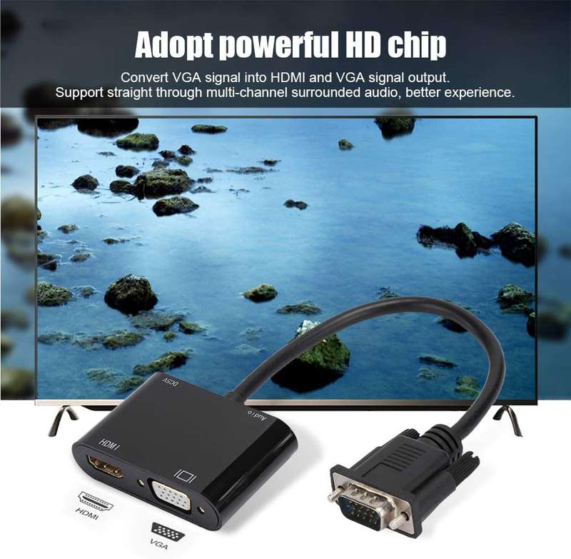 Tangka TK-H135 VGA to HDMI + VGA Converter With Audio 2K Output And Power Port