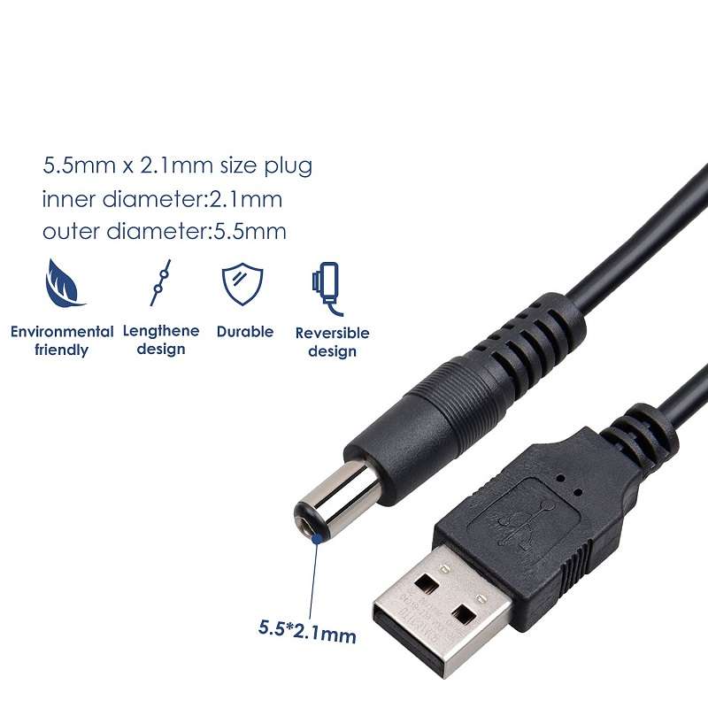 SE097 USB 2.0 Male To 5.5x2.1mm Male DC Cable 1M