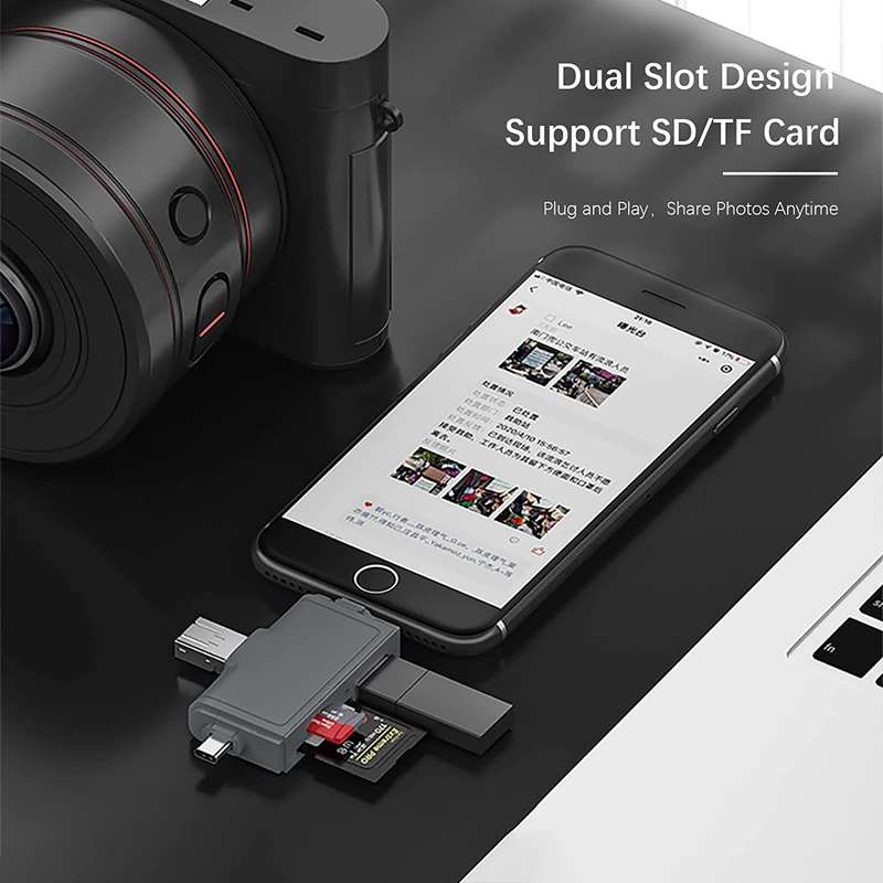 SE-TQ40  Multi OTG USB C Adapter SD TF Micro Card Reader Micro USB Adapter For Lighting 7 In 1