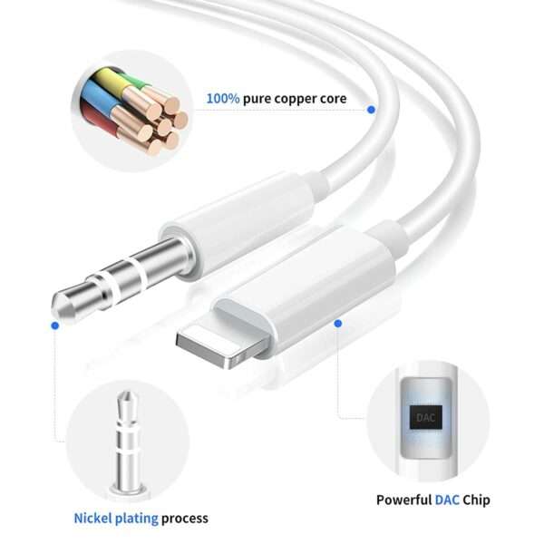 JH-025 Lighting Pin to 3.5mm Male Audio Jack Aux Cable 1M