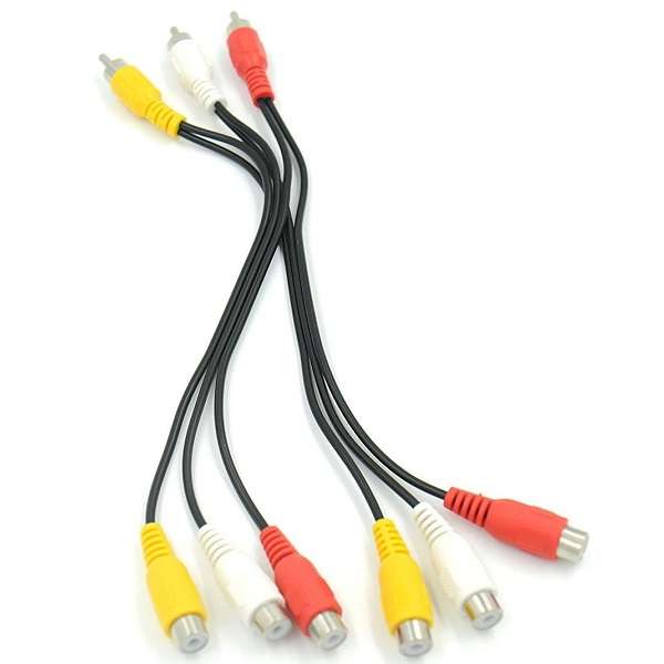 3 Male RCA to 6 Female RCA Cables Plug Splitter Audio Video High Quality AV Cord