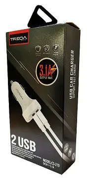 Treqa CS-219-Type C Dual Port USB Car Charger With Type C USB Cable 3.1A