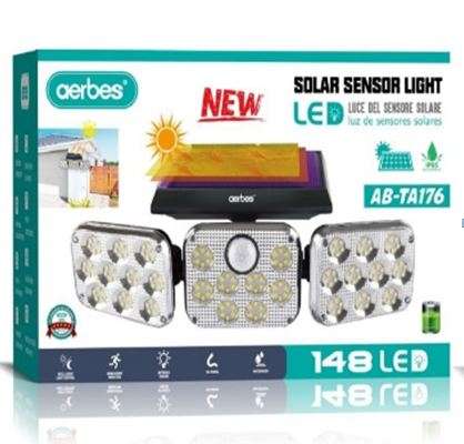 Aerbes AB-TA176 Three Head Outdoor Solar Powered LED Sensor Wall Light