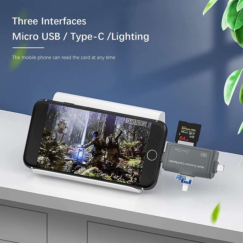 SE-TQ40  Multi OTG USB C Adapter SD TF Micro Card Reader Micro USB Adapter For Lighting 7 In 1
