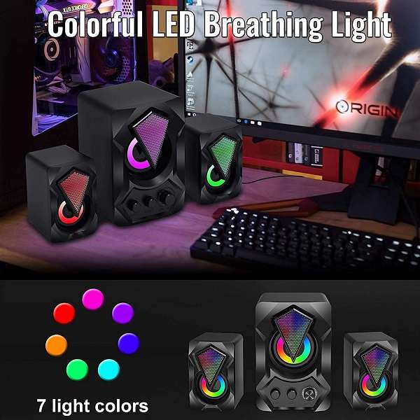 Aerbes AB-D391 3.5mm Audio RGB LED Computer Speakers 3pcs