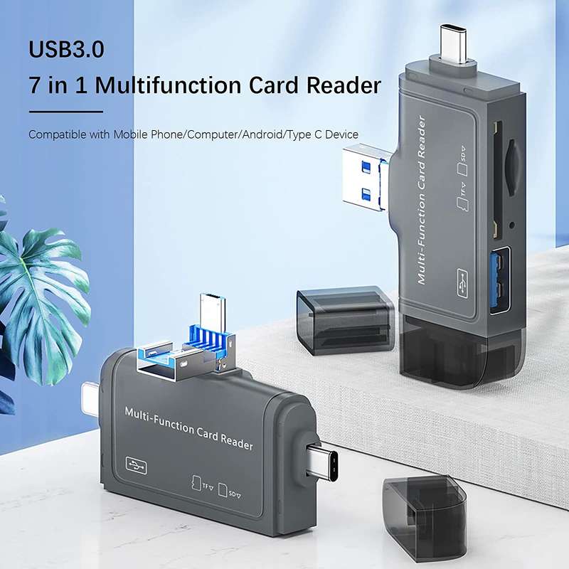 SE-TQ40  Multi OTG USB C Adapter SD TF Micro Card Reader Micro USB Adapter For Lighting 7 In 1