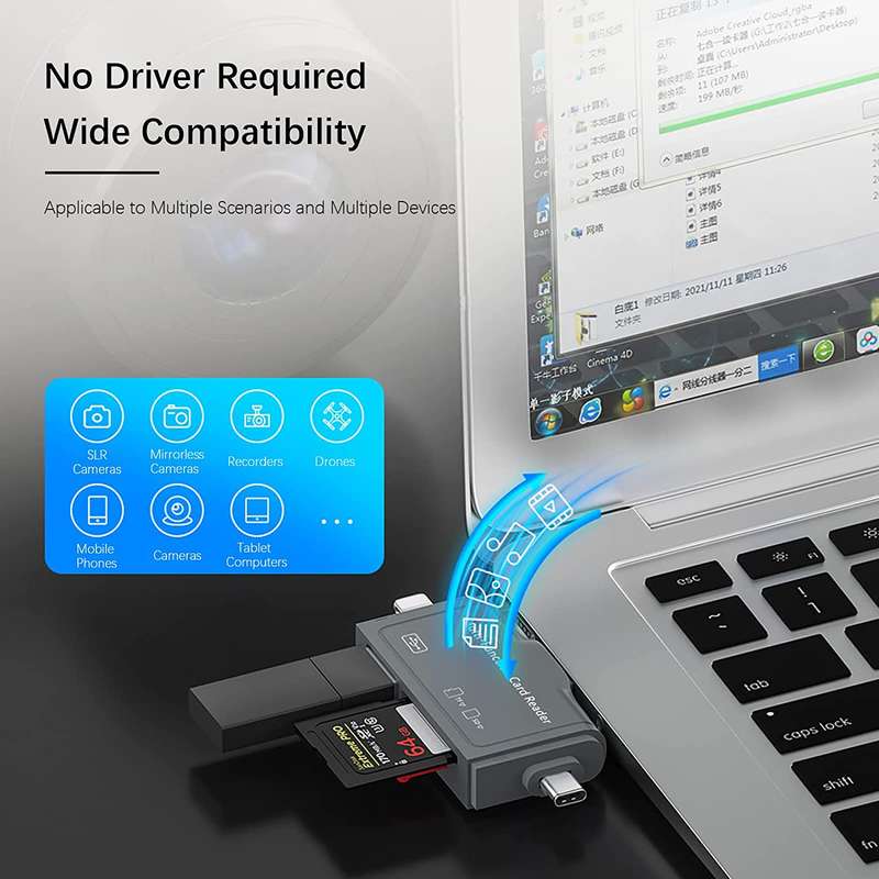 SE-TQ40  Multi OTG USB C Adapter SD TF Micro Card Reader Micro USB Adapter For Lighting 7 In 1