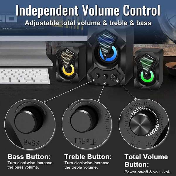 Aerbes AB-D391 3.5mm Audio RGB LED Computer Speakers 3pcs