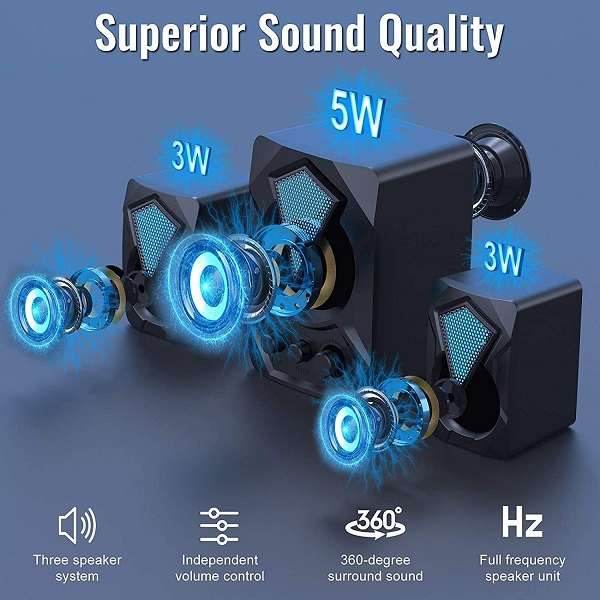 Aerbes AB-D391 3.5mm Audio RGB LED Computer Speakers 3pcs