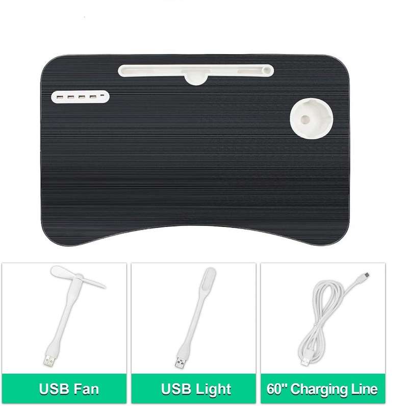 TB002 Foldable Laptop Table with Tablet Holder, Cup Holder, 4 Ports USB Hub
