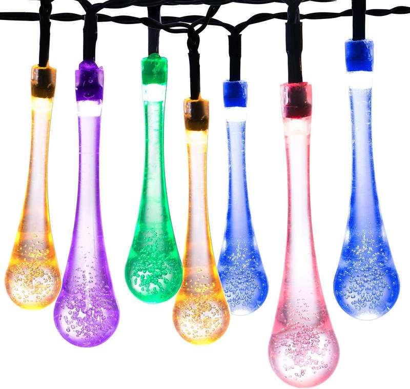 FA-LC46C Solar Powered Water Droplet Bulb Fairy String Lights RGB