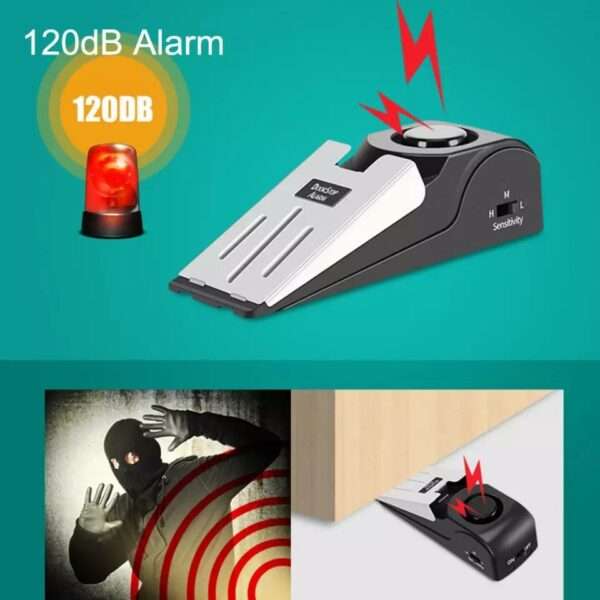 Adjustable Door Stop Alarm Wireless Security System Safety Wedge 3 Levels