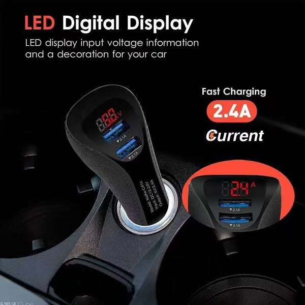 Led Display Car Charger Dual USB Universal Mobile Phone Aluminum Car-Charger