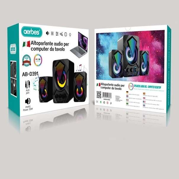 Aerbes AB-D391 3.5mm Audio RGB LED Computer Speakers 3pcs