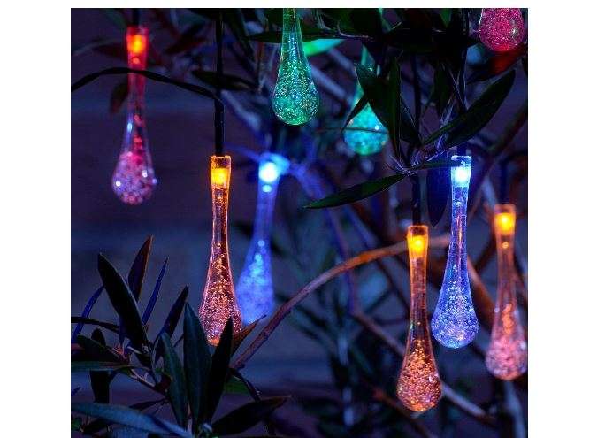 FA-LC46C Solar Powered Water Droplet Bulb Fairy String Lights RGB