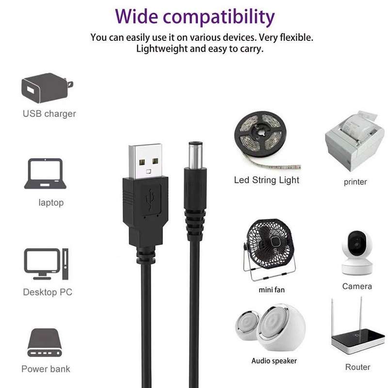 SE-L82 USB 2.0 Male To DC 5.5mm x 2.5mm Male Power Cable 1.5M