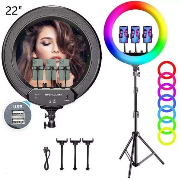 LJJ-22 RGB,White ,Cold &amp; Warm White Ring Light for Social Media With Tripod Stand 56cm 22 inch