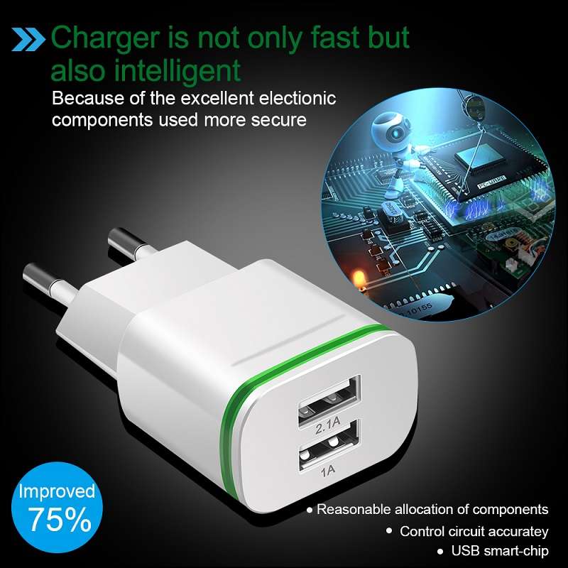Wolulu AS-51371 Dual USB Wall Charger 2.1A+1A