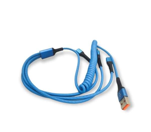 1.5M USB Type C  Lightning  Micro 3 in 1 Charging Coiled Spring Cable 3A