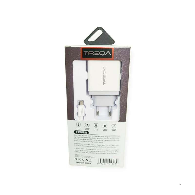 Treqa CS-203-V8 Smart Charger Kit With V8 Cable 2.4A Output