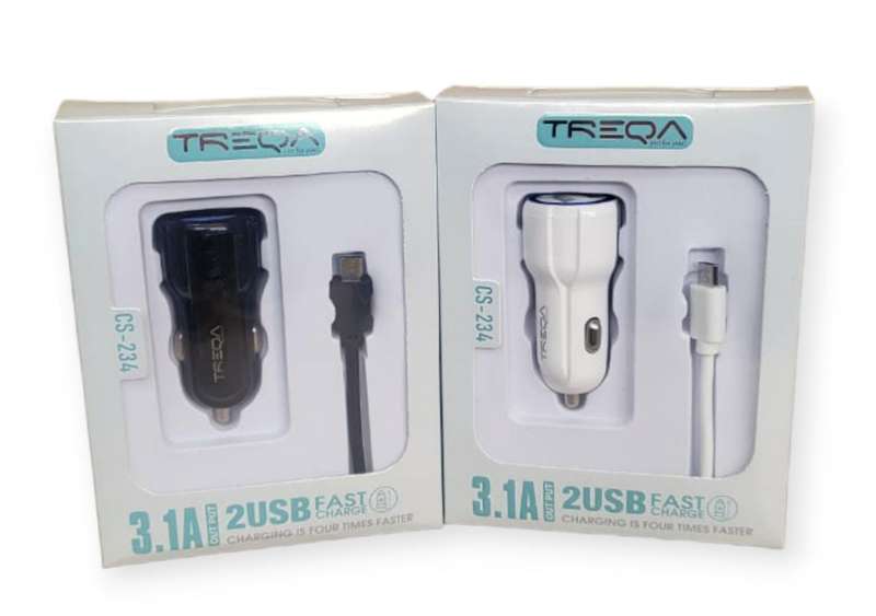 Treqa CS-234  Dual USB Port Car Charger With Micro USB Cable 3.1A