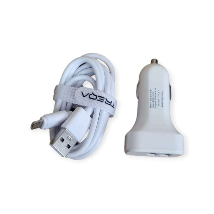 Treqa CS-219 Dual Port USB Car Charger With Micro USB Cable 3.1A