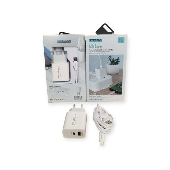 Treqa CH-633-V8  PD20W+QC3.0 Dual Charger With Micro USB Cable