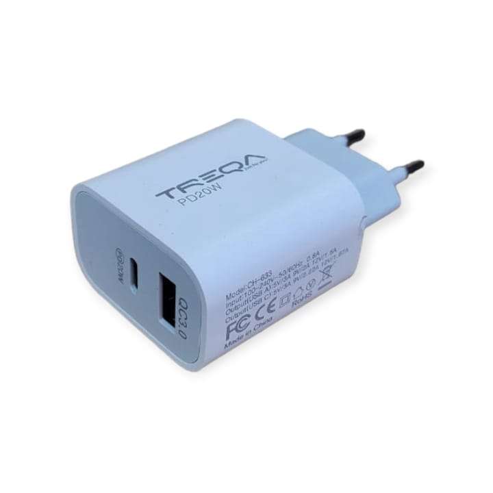 Treqa CH-633-Type C PD20W+QC3.0 Dual Charger With Type C Cable