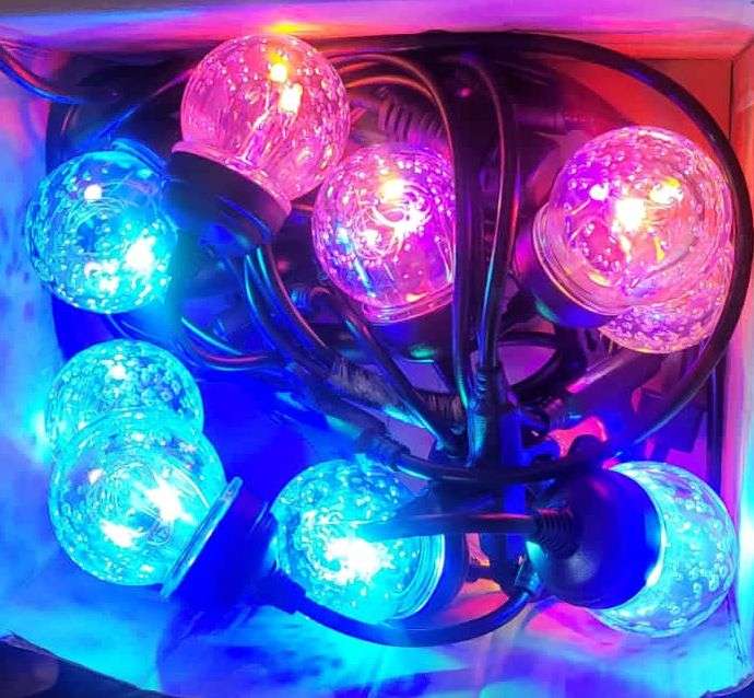 FA-807C Solar Powered Garden Bubble String With Hooks  RGB Lights 10 Bulbs 5 Modes