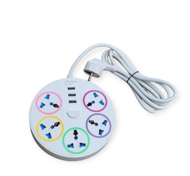 Treqa PL-505  5 Power Sockets + 3 USB Port With 2M Cable