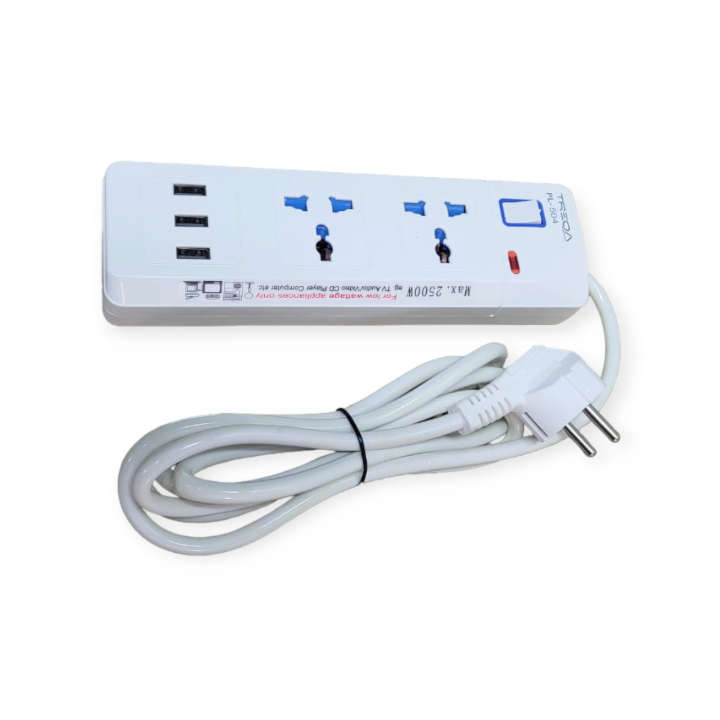 Treqa PL-504 Power Socket 2 with Off Switch Button+ 3 USB Port 2M Cable