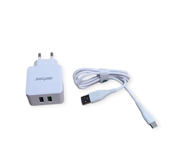 Aerbes AB-S614T Dual USB Port 3.1A Fast Charging Adapter Plus Type C Cable