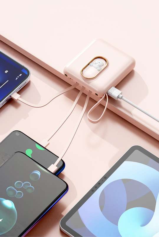 Ananas AS-50312 Power Bank 10000Mah Micro USB Type C &amp; IOS Built-In Cables