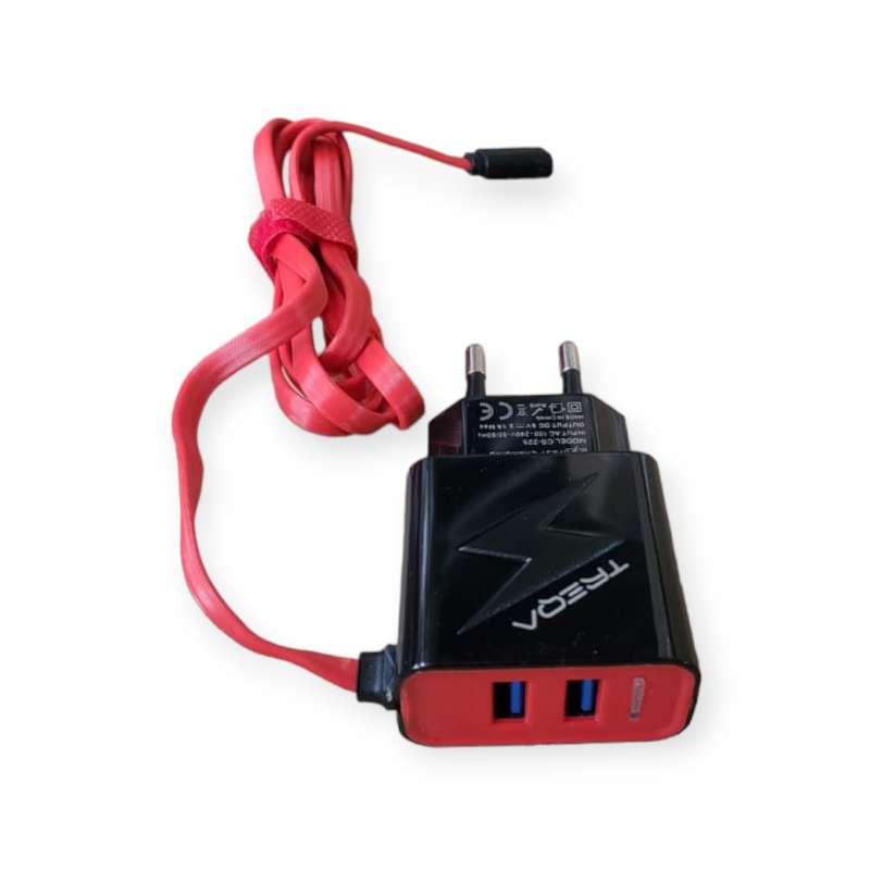 Treqa CS-225 Dual USB Port Wall Charger Plus Micro Cable Attached 3.1A